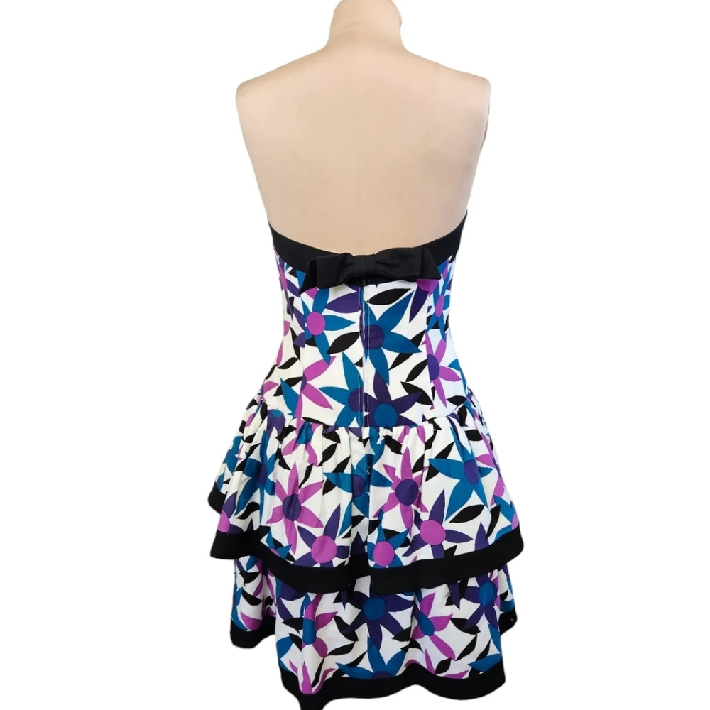 A.J. BARI Vintage 1980s Strapless Floral Print Ruffle Dress - Size 10 - Picture 6 of 11